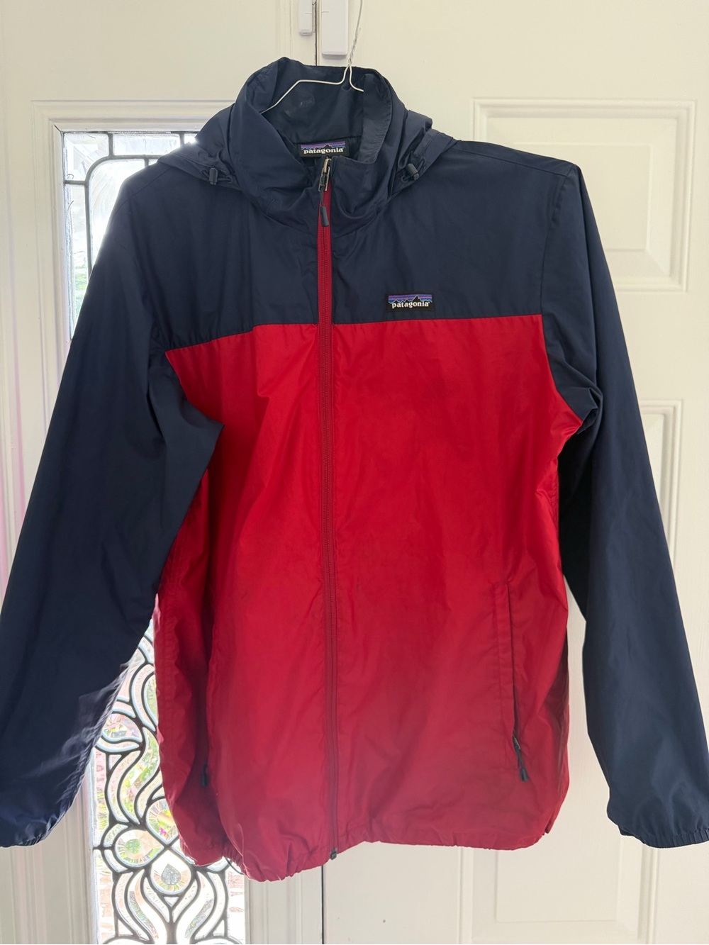Patagonia Two-Tone Navy and Red Hooded Windbreaker